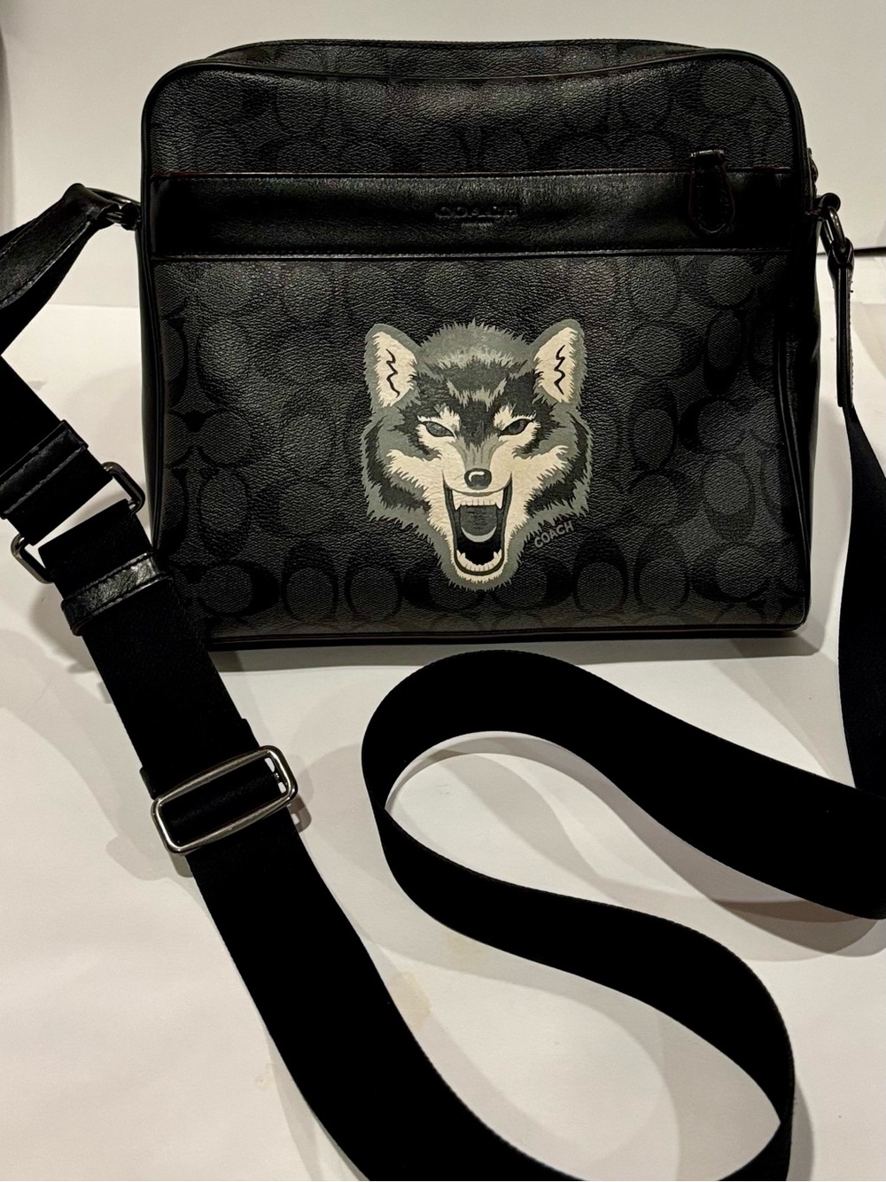 Coach Charles Camera Bag in Signature Canvas Crossbody with Wolf Motif F31337